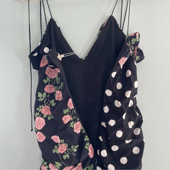 For Love And Lemons Mochi Shirred Mini Dress Black Floral Polka Print NWT XS - Picture 11 of 15